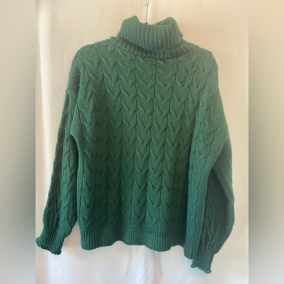 Pistache Dark Hunter Green Cozycore Braided Cableknit Turtleneck Sweater XL - Picture 4 of 13